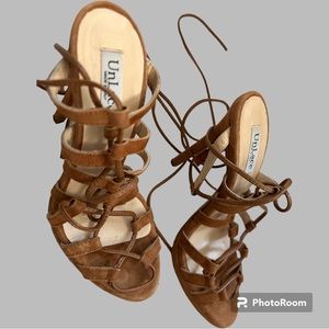 Unlace Bluma Suede Open Toe Dress Lace Up Heels Size IT 37